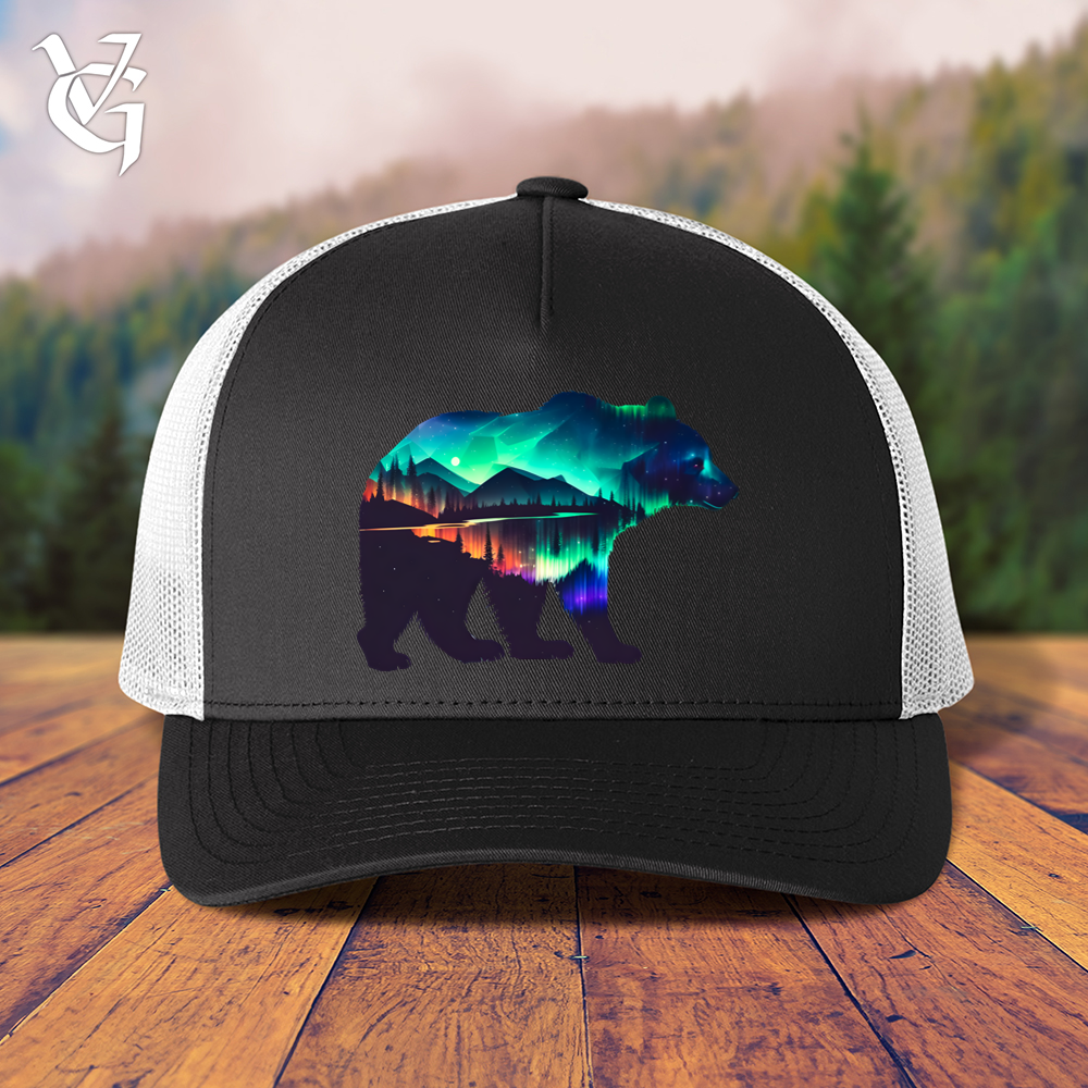 Viking Goods Northern Lights Bear Trucker Cap Black/ White
