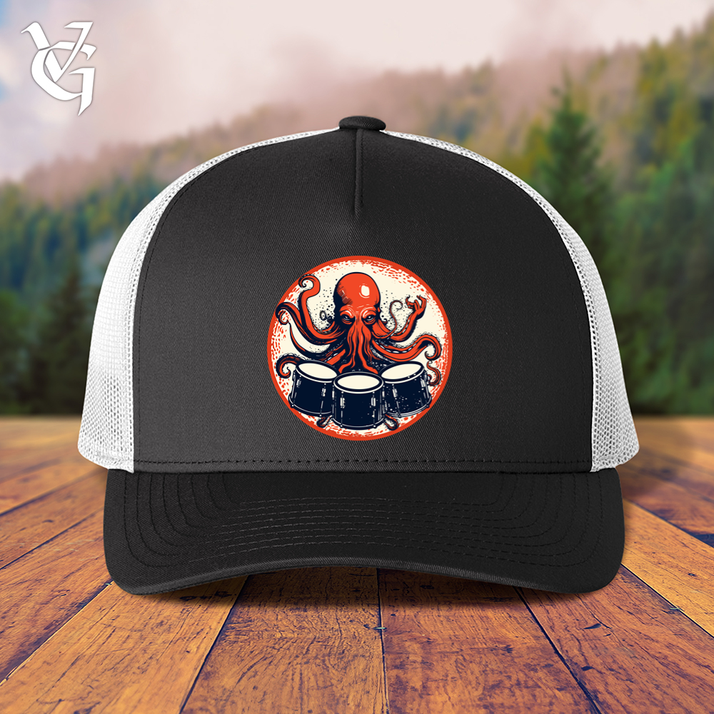 Viking Goods Octopus Playing Drums Trucker Cap Black/ White
