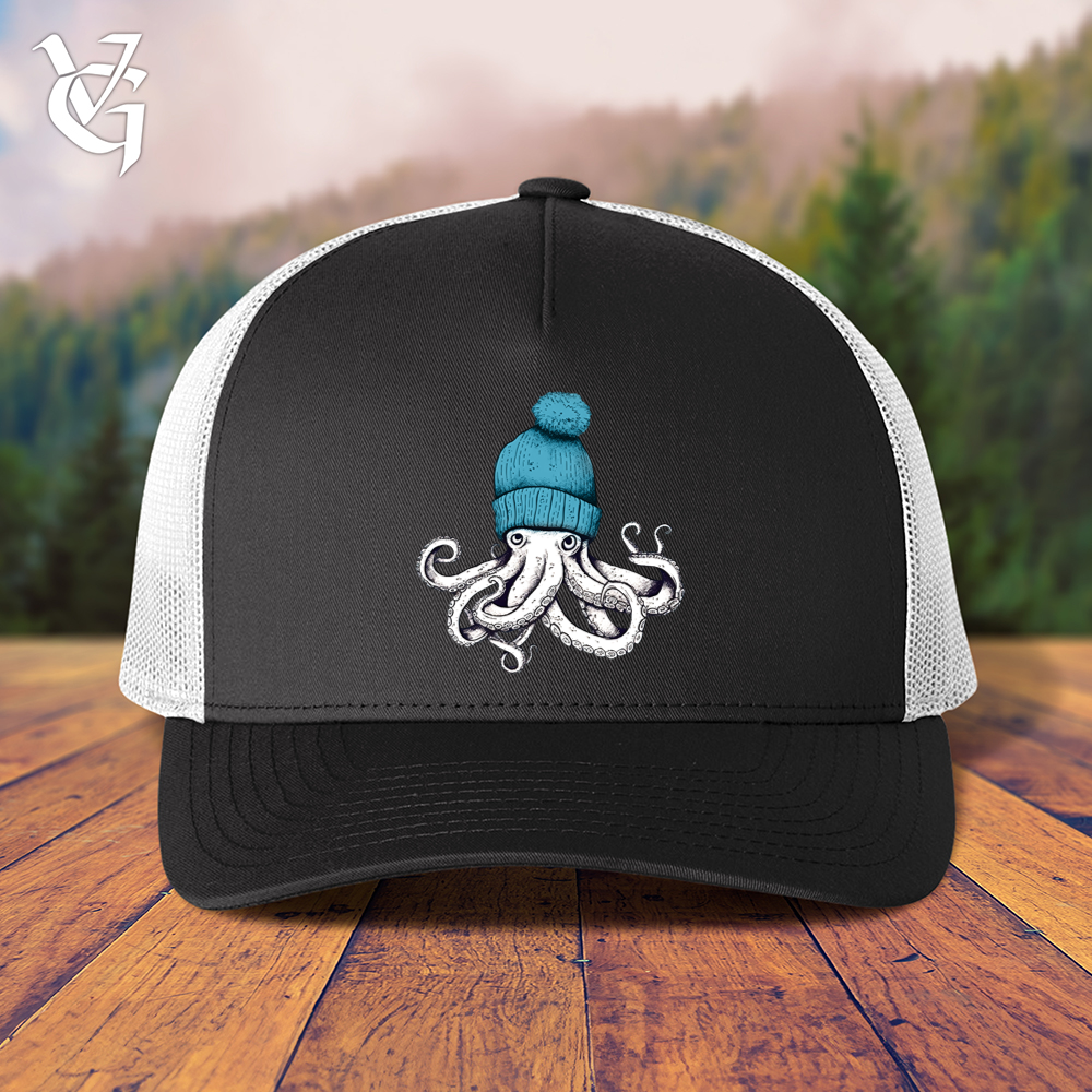 Viking Goods Octopus Wearing Beanie Blue Trucker Cap Black/ White