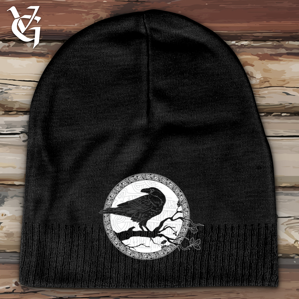 Viking Goods White Raven Winter Cotton Beanie Black