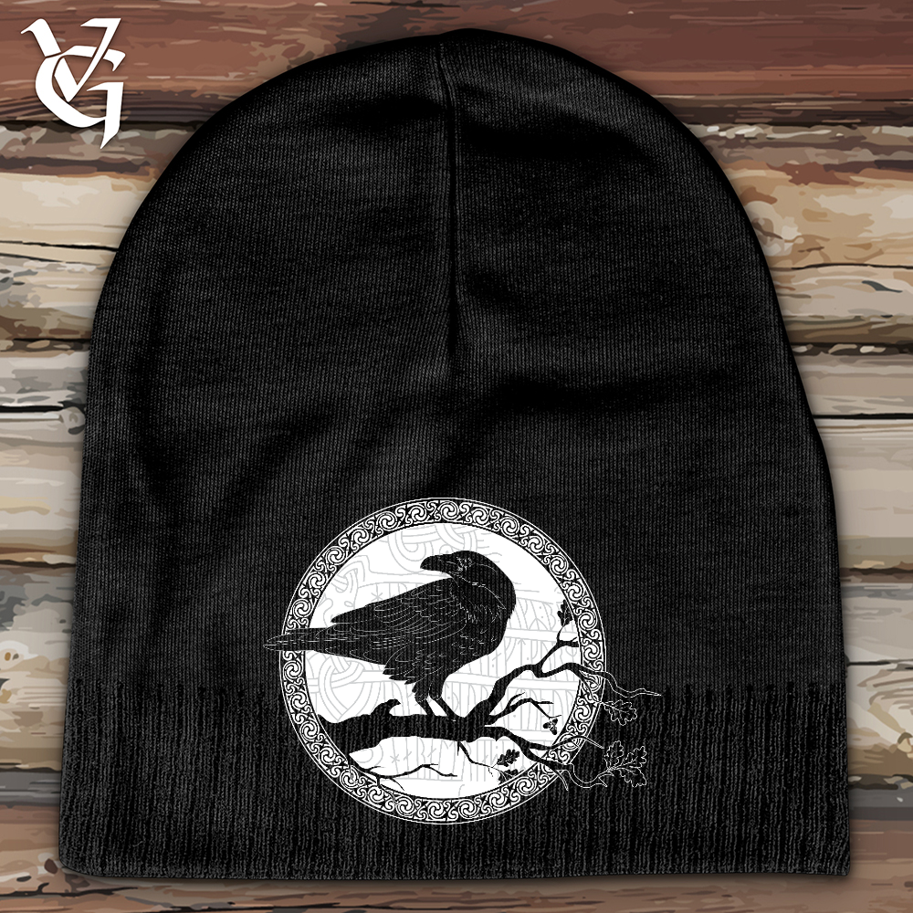 Viking Goods White Winter Raven Beanie Black
