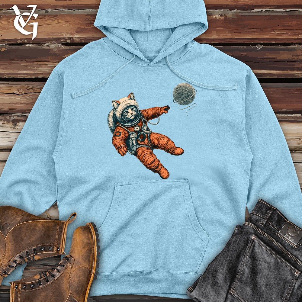 Viking Goods Astronaut Kitty Midweight Hooded Sweatshirt Blue Aqua / L
