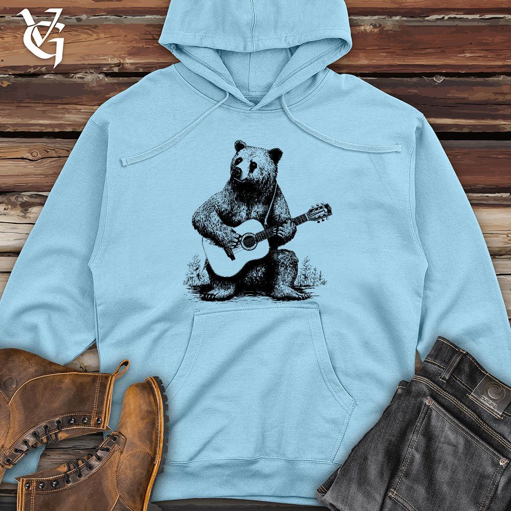 Viking Goods Bear Guitarist Midweight Hooded Sweatshirt Blue Aqua / L