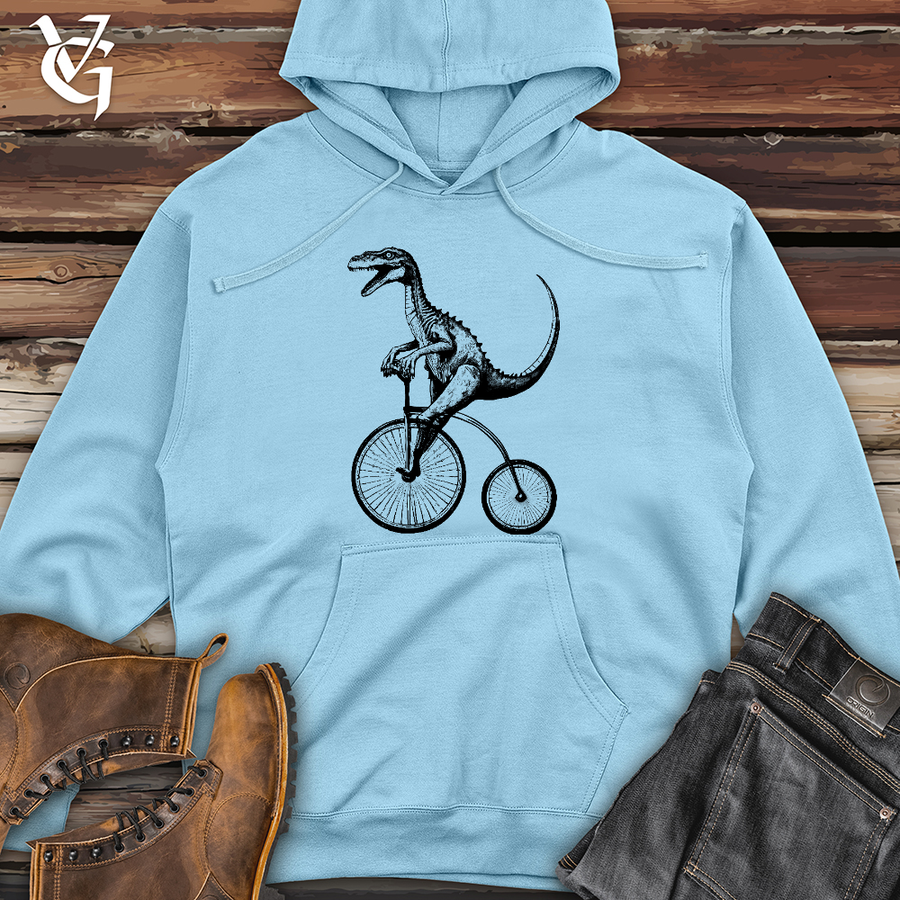 Viking Goods Dinosaur Cyclist Midweight Hooded Sweatshirt Blue Aqua / L