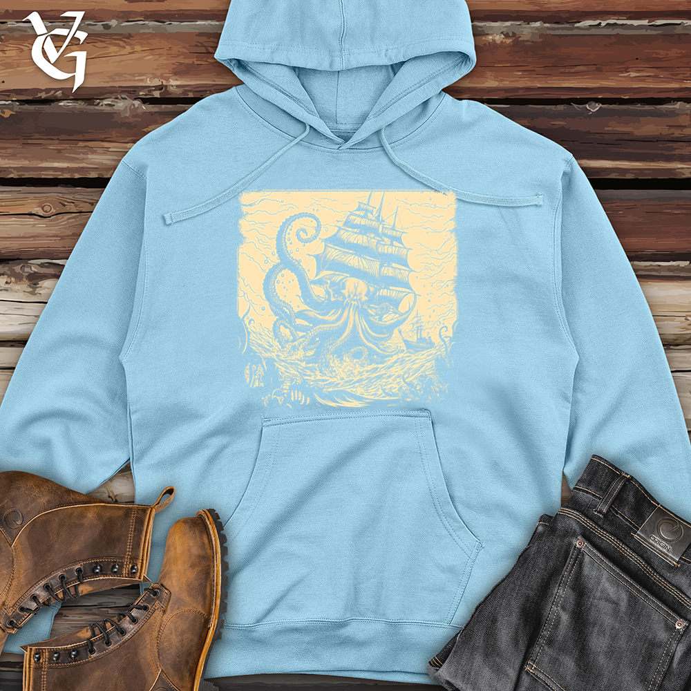 Viking Goods Kraken At Sea Midweight Hooded Sweatshirt Blue Aqua / L