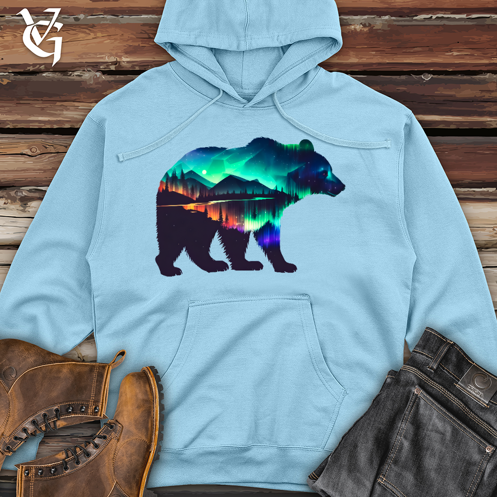 Viking Goods Northern Lights Bear Midweight Hooded Sweatshirt Blue Aqua / L