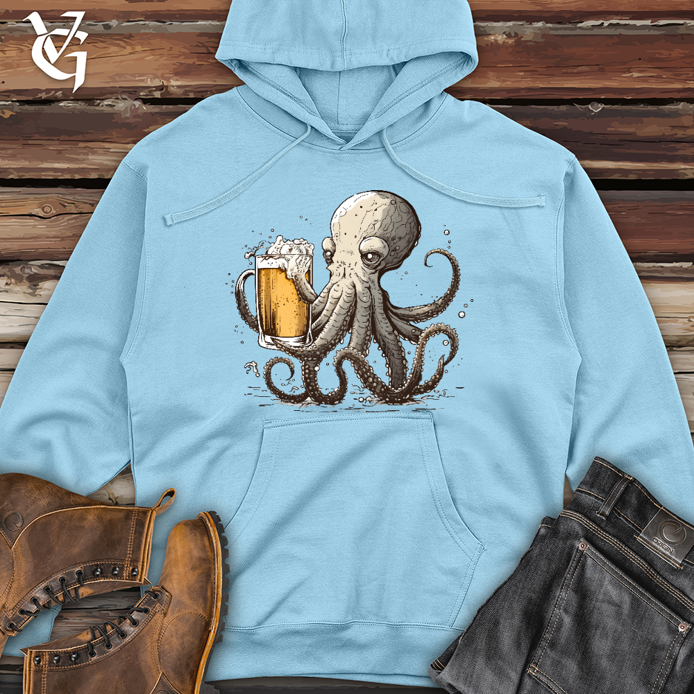Viking Goods Octopus Happy Hour Midweight Hooded Sweatshirt Blue Aqua / L