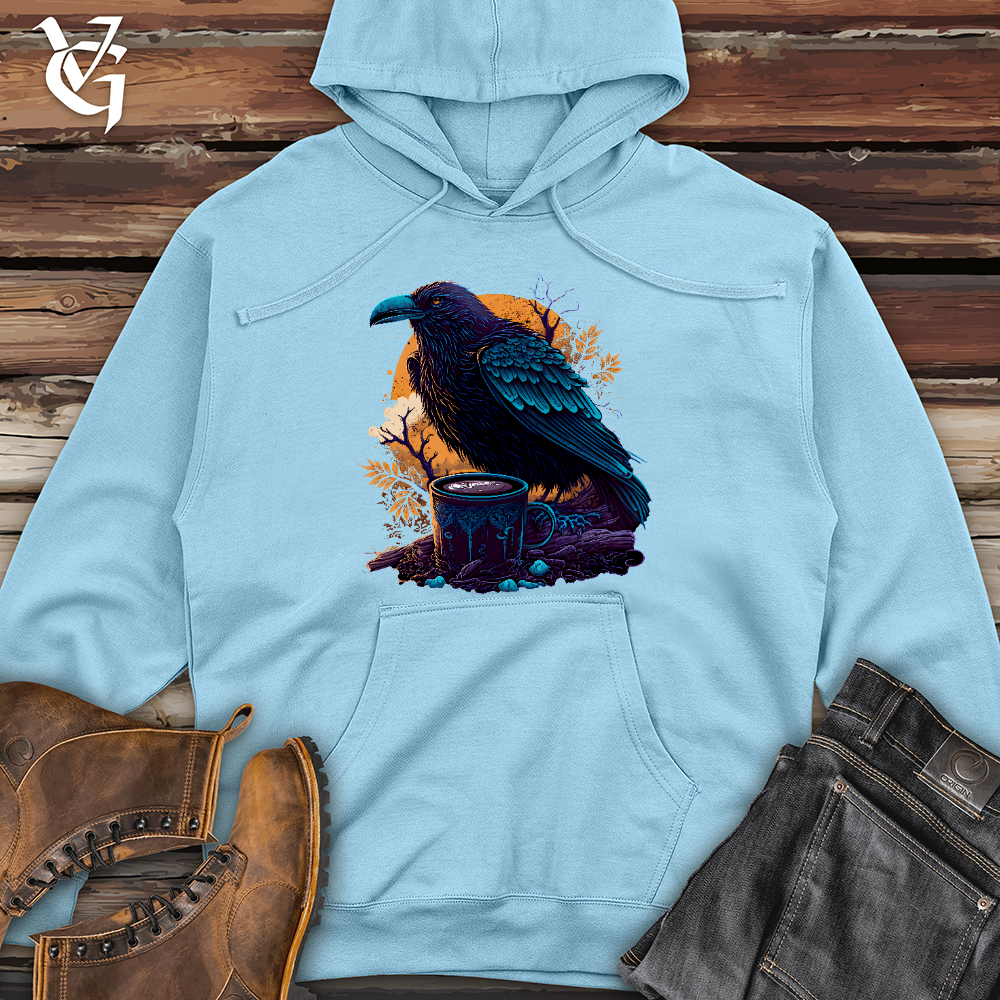 Viking Goods Raven Drinking Coffee  Midweight Hooded Sweatshirt Blue Aqua / L