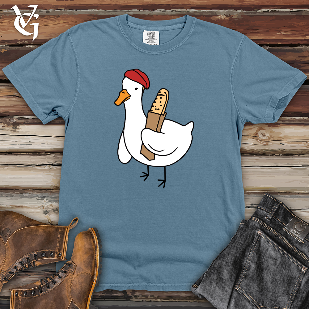 Viking Goods A Red Hat Wearing Duck Holding a Baguette Heavy Cotton Comfort Colors Tee Blue Jean / L