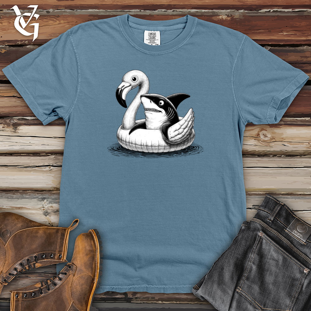 Viking Goods A Shark laying on top of a Flamingo Heavy Cotton Comfort Colors Tee Blue Jean / L