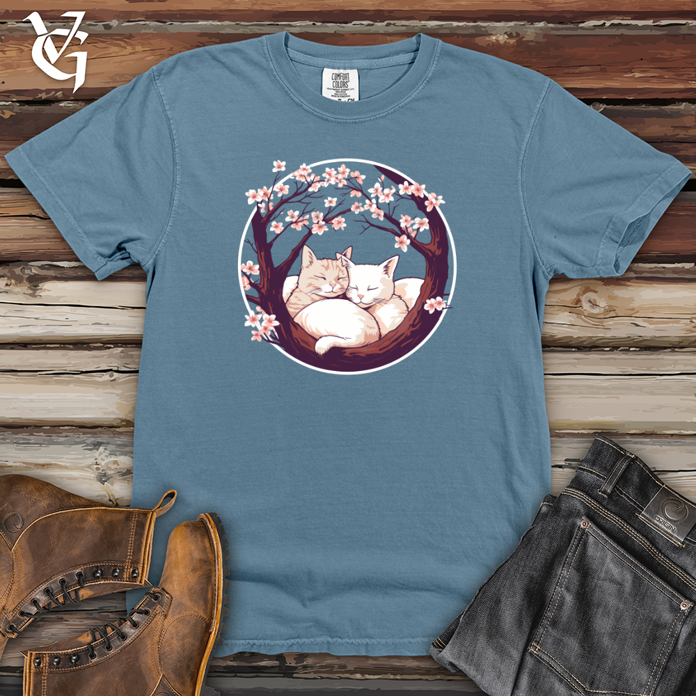Viking Goods Cherry Blossom Felines Heavy Cotton Comfort Colors Tee Blue Jean / L