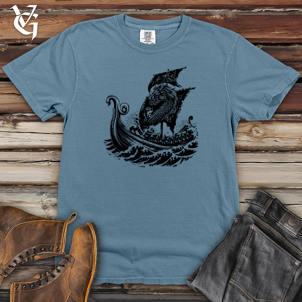 Viking Goods Dragon Ship Voyage Heavy Cotton Comfort Colors Tee Blue Jean / L