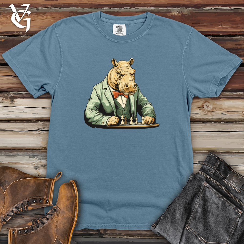 Viking Goods Hippopotamus Brain Game Chess Battle Heavy Cotton Comfort Colors Tee Blue Jean / L