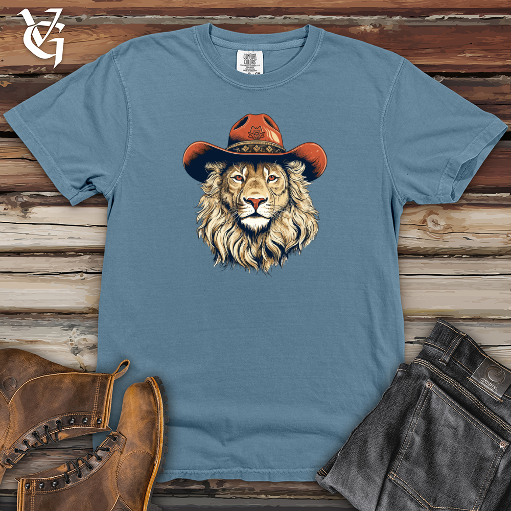 Viking Goods Lion Cowboy Savanna Standoff Style Heavy Cotton Comfort Colors Tee Blue Jean / L