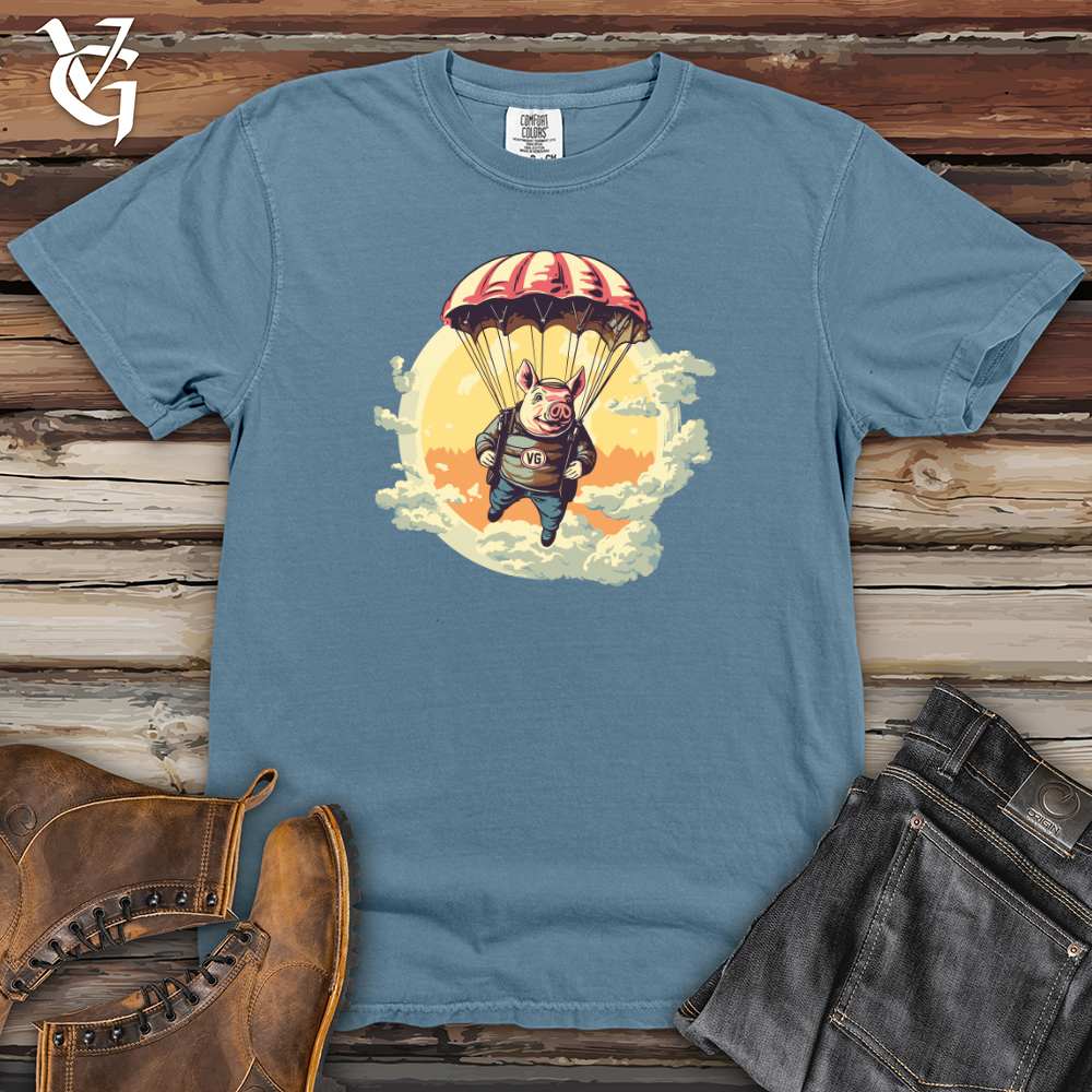 Viking Goods Pig Parachute Skydiving Excursion Heavy Cotton Comfort Colors Tee Blue Jean / L