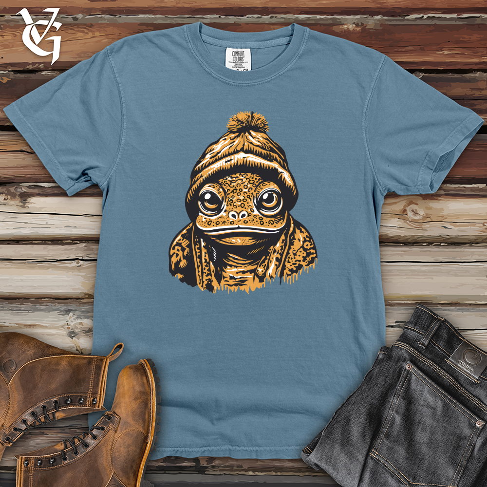 Viking Goods Pom Pom Beanie Frog Heavy Cotton Comfort Colors Tee Blue Jean / L