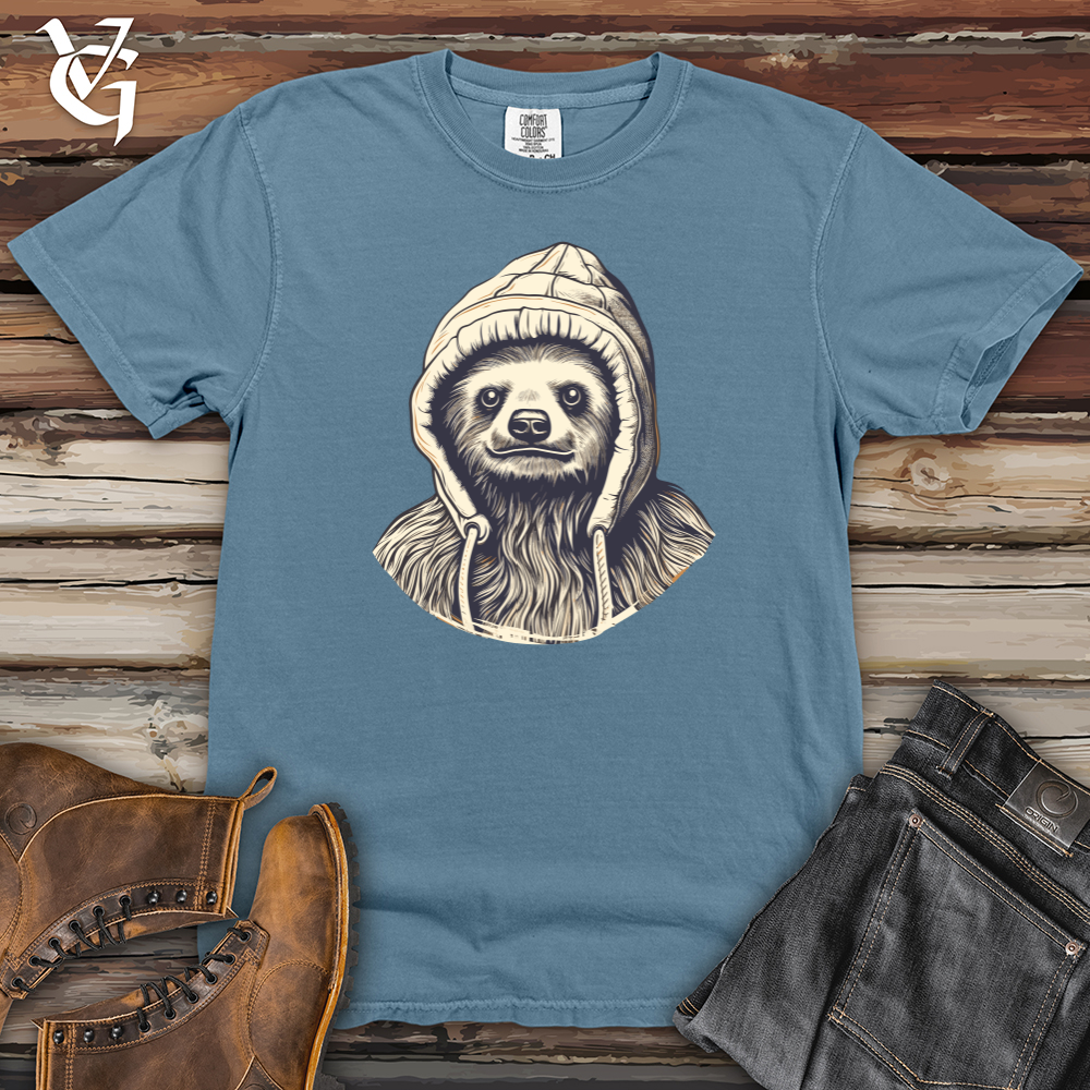 Viking Goods Retro Beanie Sloth Heavy Cotton Comfort Colors Tee Blue Jean / L