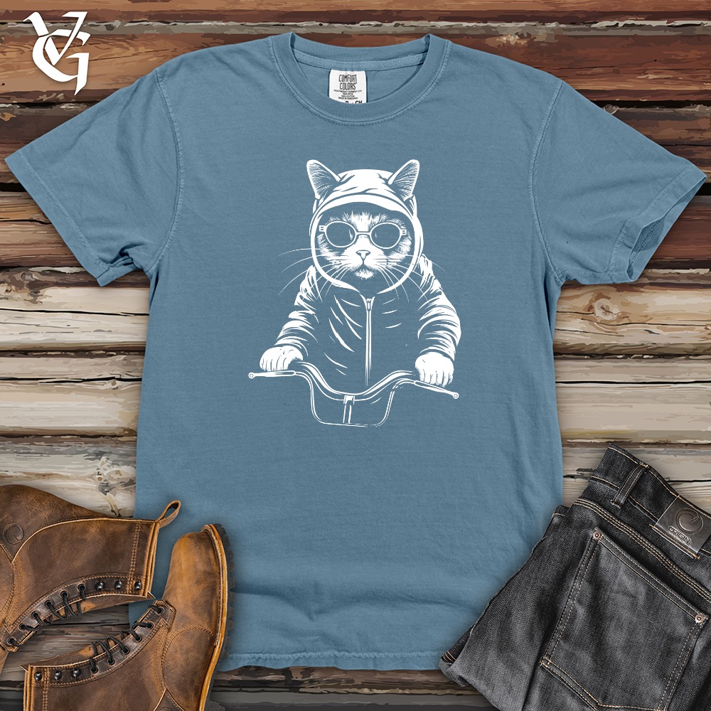 Viking Goods Retro Cycle Cat Heavy Cotton Comfort Colors Tee Blue Jean / L