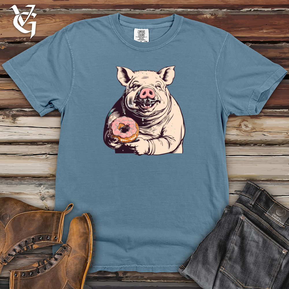 Viking Goods Retro Donut Devouring Pig Heavy Cotton Comfort Colors Tee Blue Jean / L