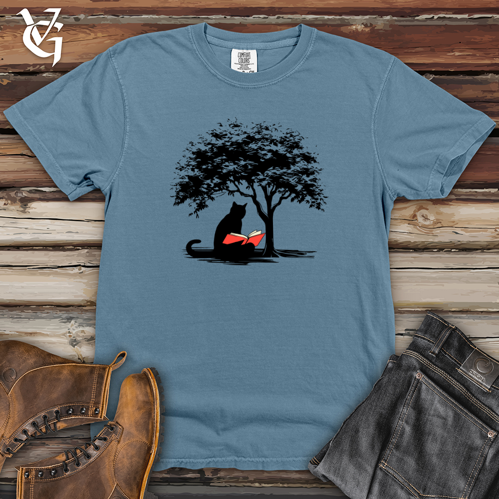 Viking Goods Retro Tree Reading Black Cat Heavy Cotton Comfort Colors Tee Blue Jean / L