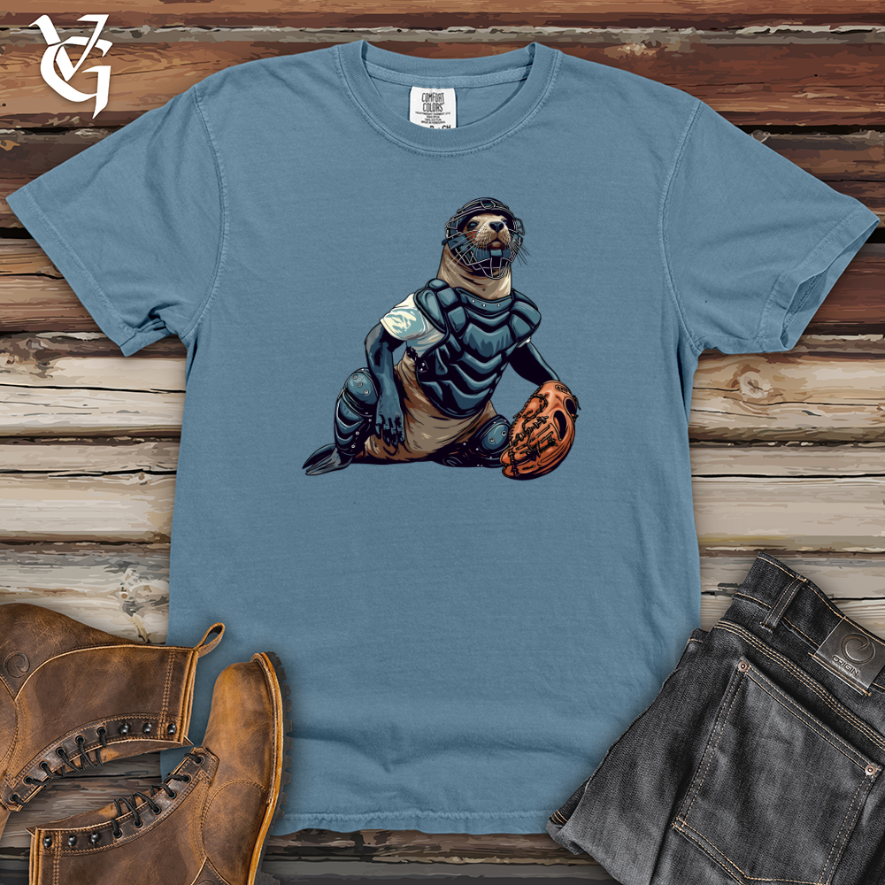 Viking Goods Seal Baseball Catcher Heavy Cotton Comfort Colors Tee Blue Jean / L