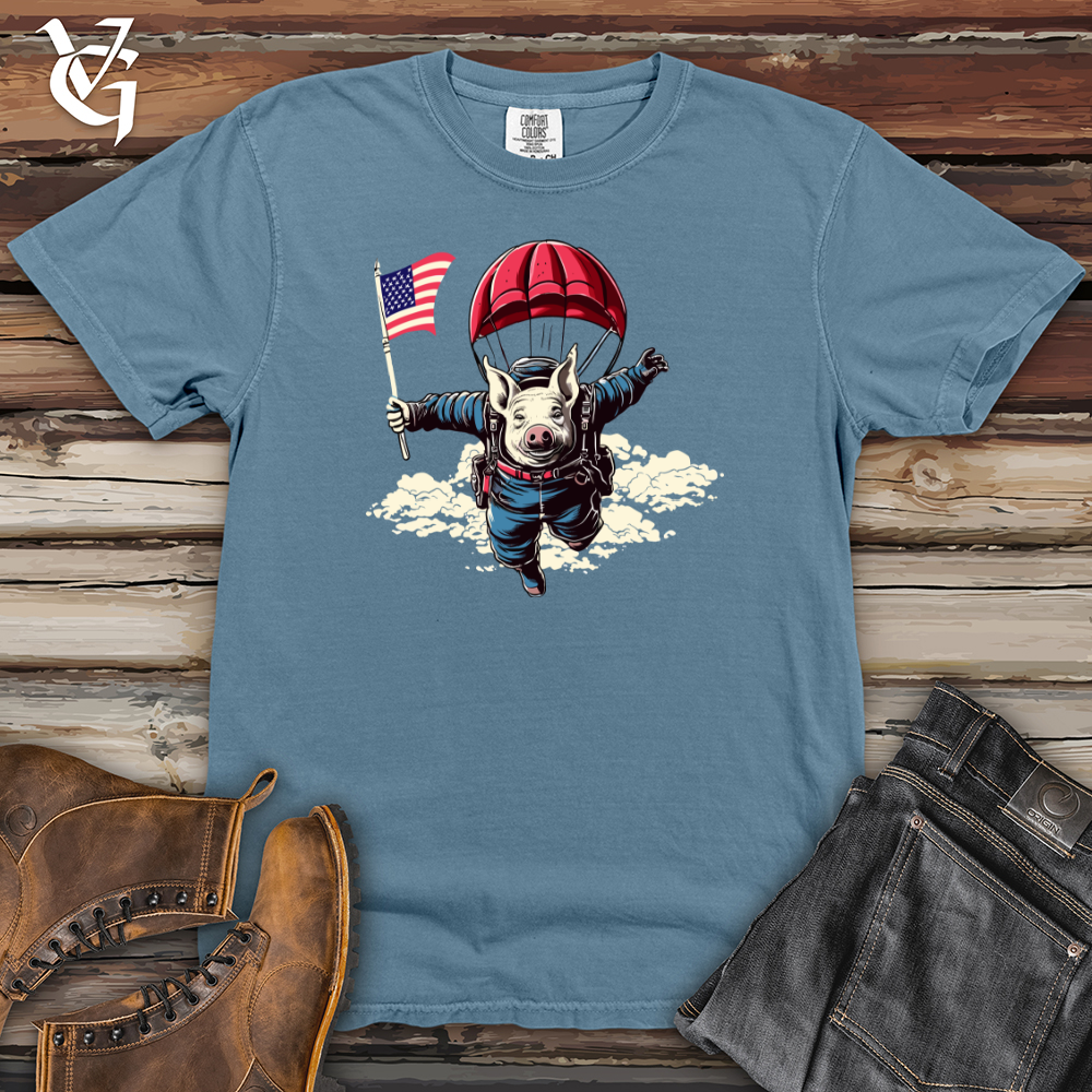 Viking Goods Skydiving Pig Parachute Adventure Heavy Cotton Comfort Colors Tee Blue Jean / L