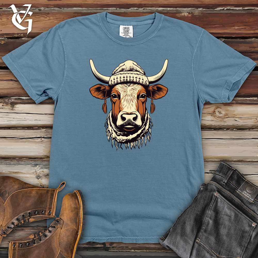 Viking Goods Tassel Topper Cow Heavy Cotton Comfort Colors Tee Blue Jean / L