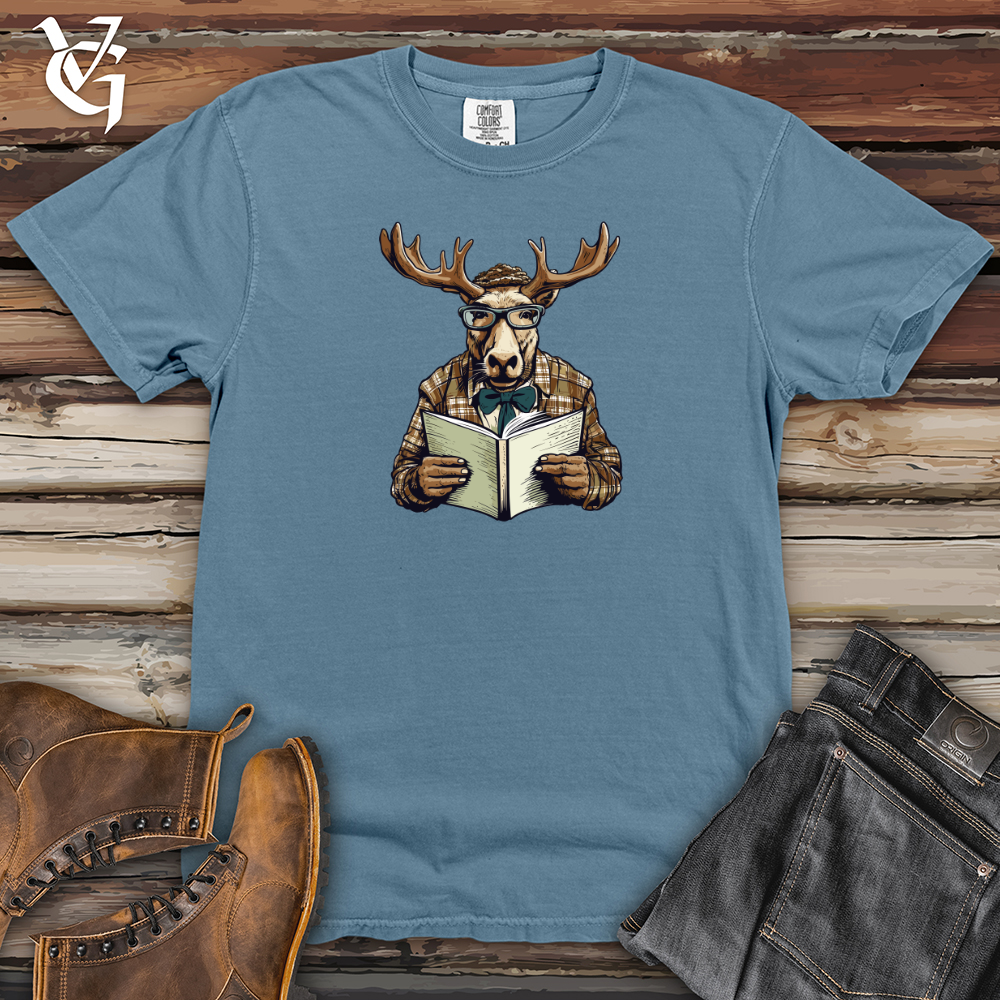 Viking Goods Whimsical Moose Reader Heavy Cotton Comfort Colors Tee Blue Jean / L