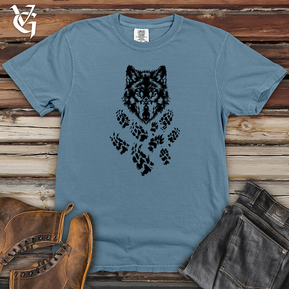 Viking Goods Wolf Paw Trail Heavy Cotton Comfort Colors Tee Blue Jean / L