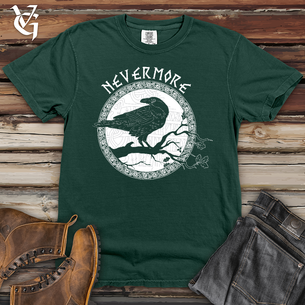 Viking Goods Nevermore White Winter Raven Heavy Cotton Comfort Colors Tee Blue Spruce / L