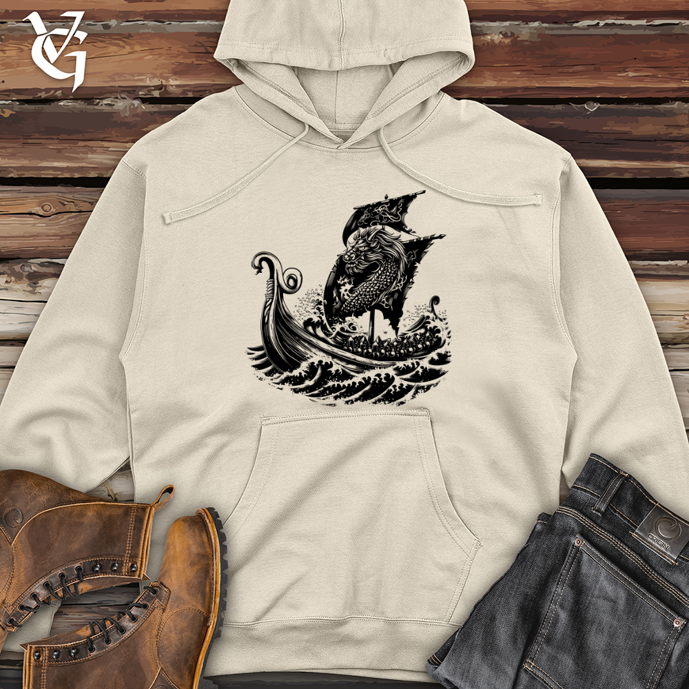 Viking Goods Dragon Ship Voyage Midweight Hooded Sweatshirt Bone / L