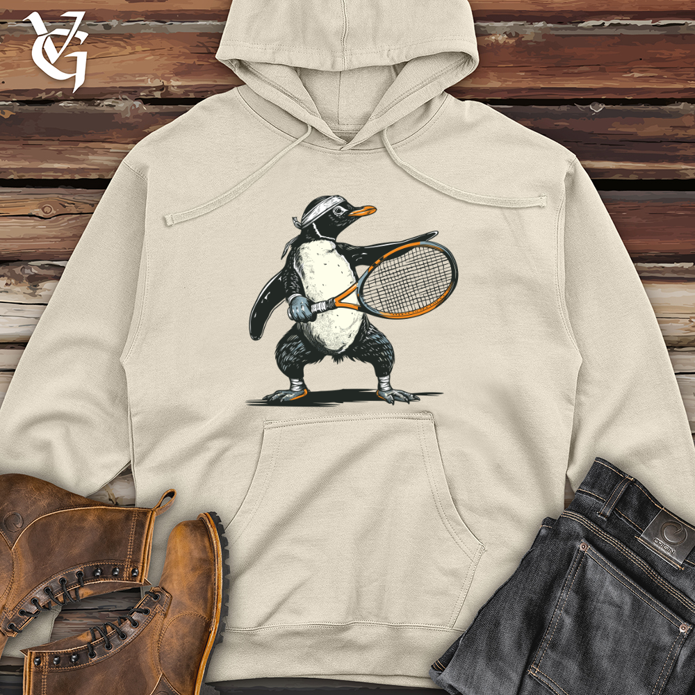 Viking Goods Penguin Tennis Player Midweight Hooded Sweatshirt Grey Heather / L