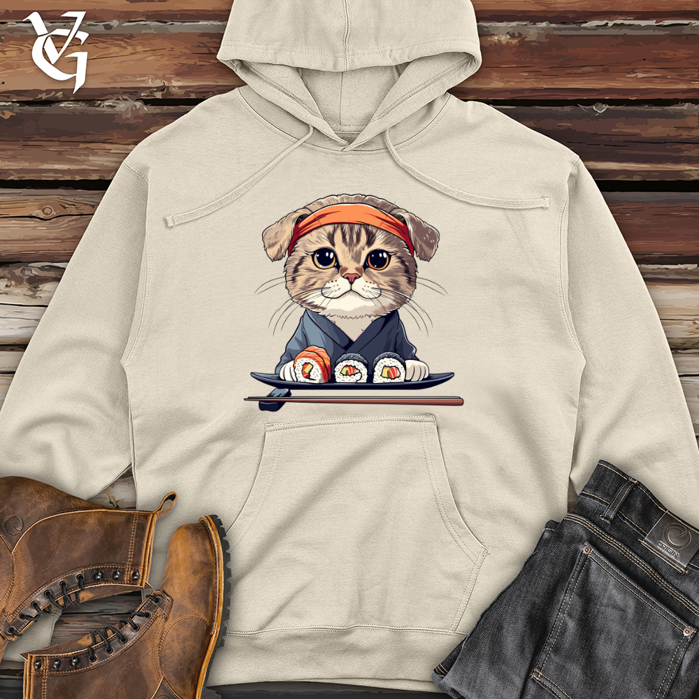 Viking Goods Sushi Master Cat Midweight Hooded Sweatshirt Grey Heather / L