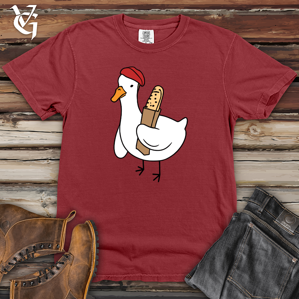 Viking Goods A Red Hat Wearing Duck Holding a Baguette Heavy Cotton Comfort Colors Tee Brick / L