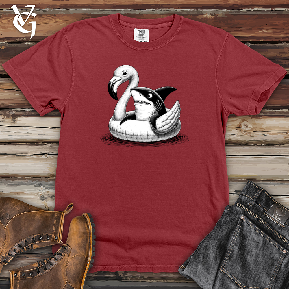 Viking Goods A Shark laying on top of a Flamingo Heavy Cotton Comfort Colors Tee Brick / L