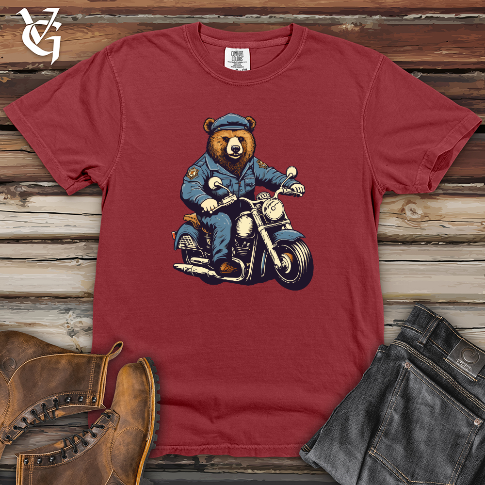 Viking Goods Bear on Motorcycle Patrol Duties Heavy Cotton Comfort Colors Tee Brick / L