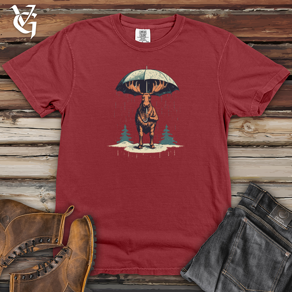 Viking Goods Moose Rainy Adventure Umbrella Shield Heavy Cotton Comfort Colors Tee Brick / L