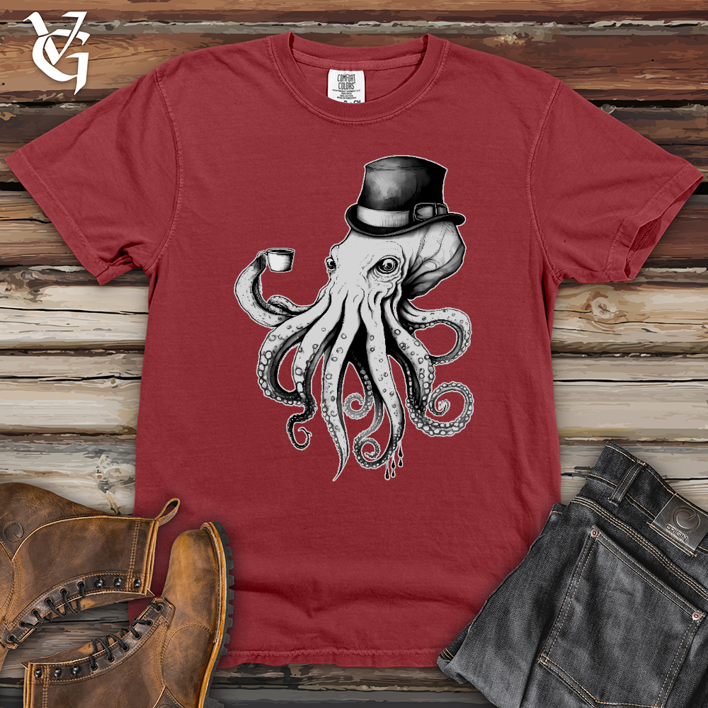 Viking Goods Octopus Wearing Hat Drinking Coffee Heavy Cotton Comfort Colors Tee Brick / L