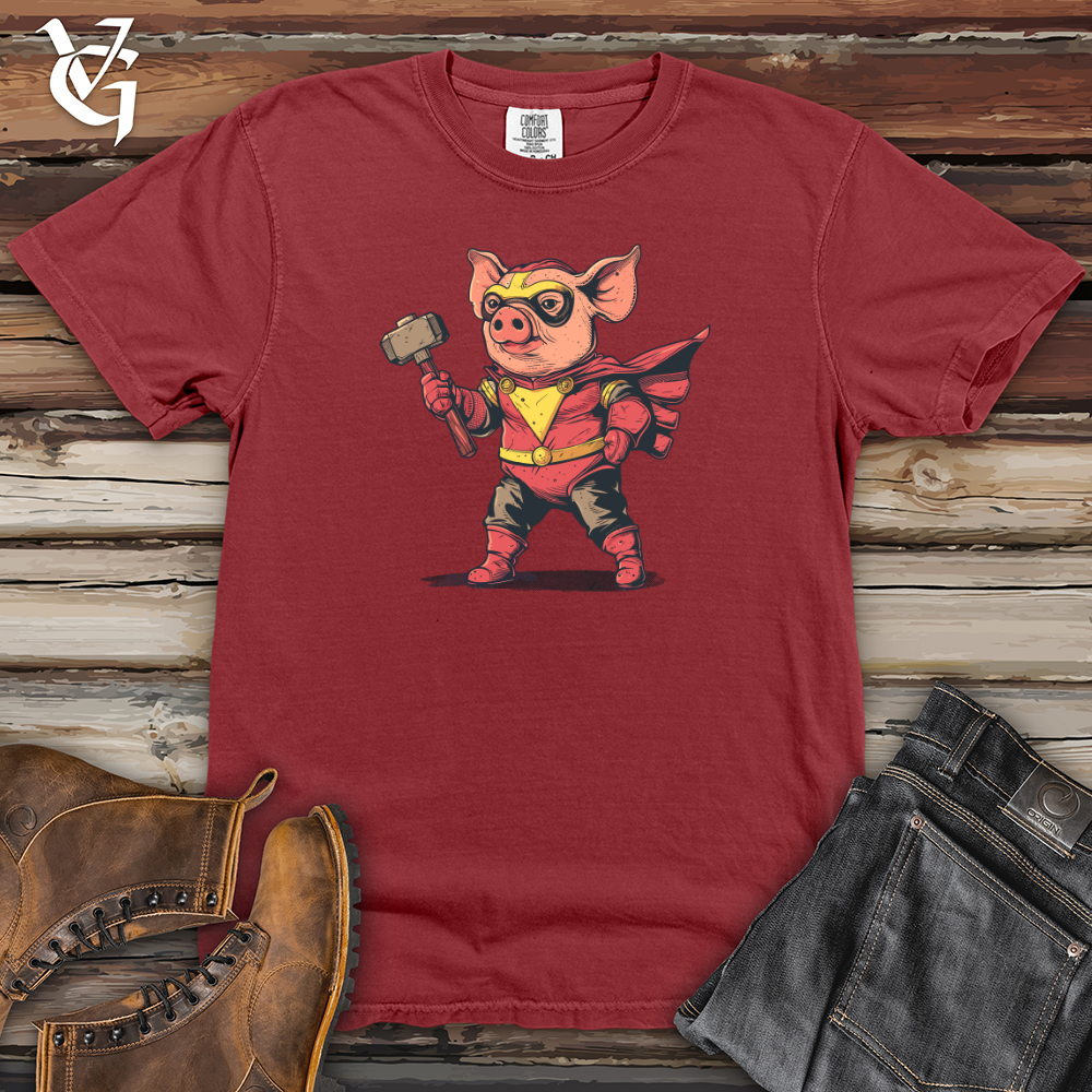 Viking Goods Pig Superhero Hammer Heavy Cotton Comfort Colors Tee Brick / L