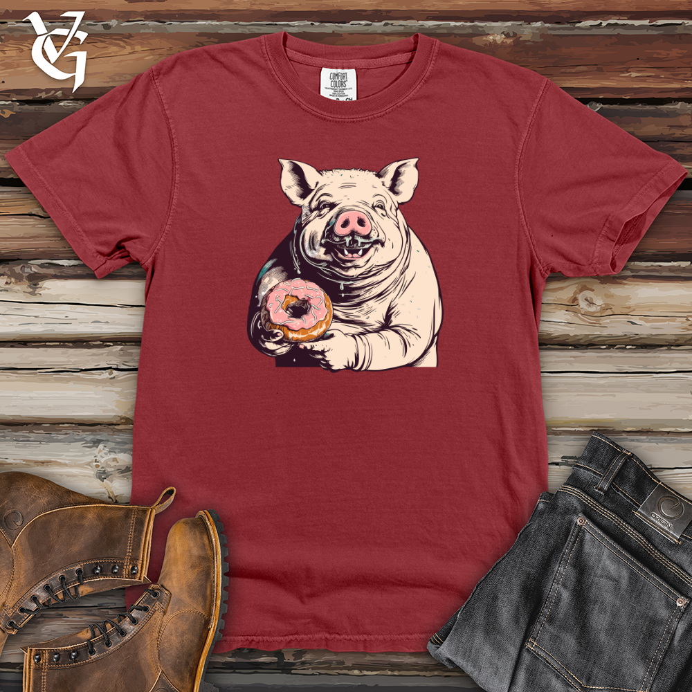 Viking Goods Retro Donut Devouring Pig Heavy Cotton Comfort Colors Tee Brick / L