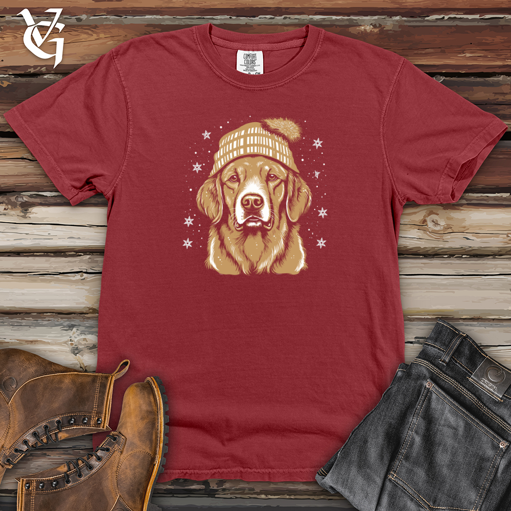 Viking Goods Retro Snowflake Beanie Golden Retriever Heavy Cotton Comfort Colors Tee Brick / L