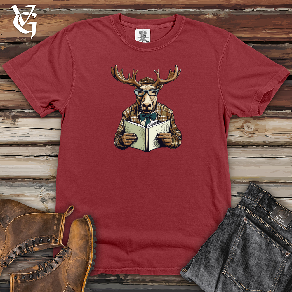 Viking Goods Whimsical Moose Reader Heavy Cotton Comfort Colors Tee Brick / L