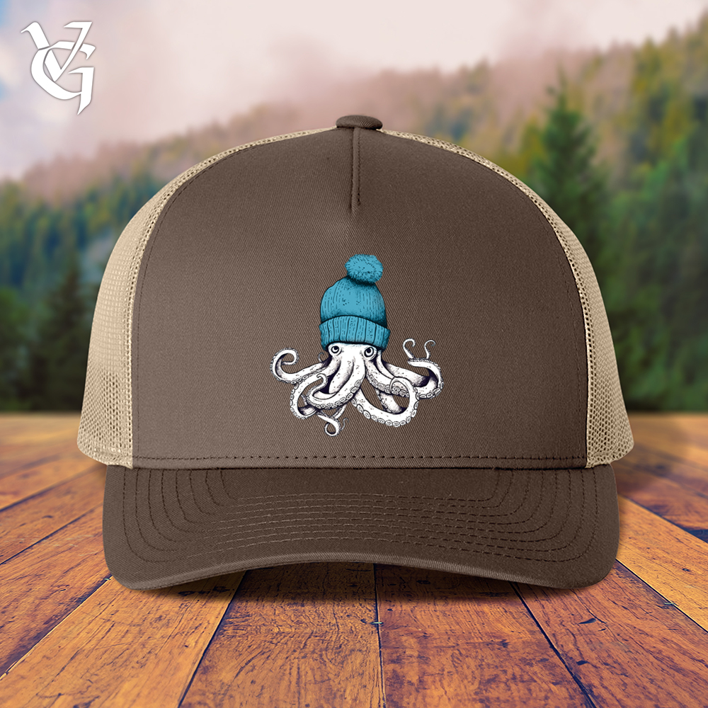 Viking Goods Octopus Wearing Beanie Blue Trucker Cap Brown/ Khaki