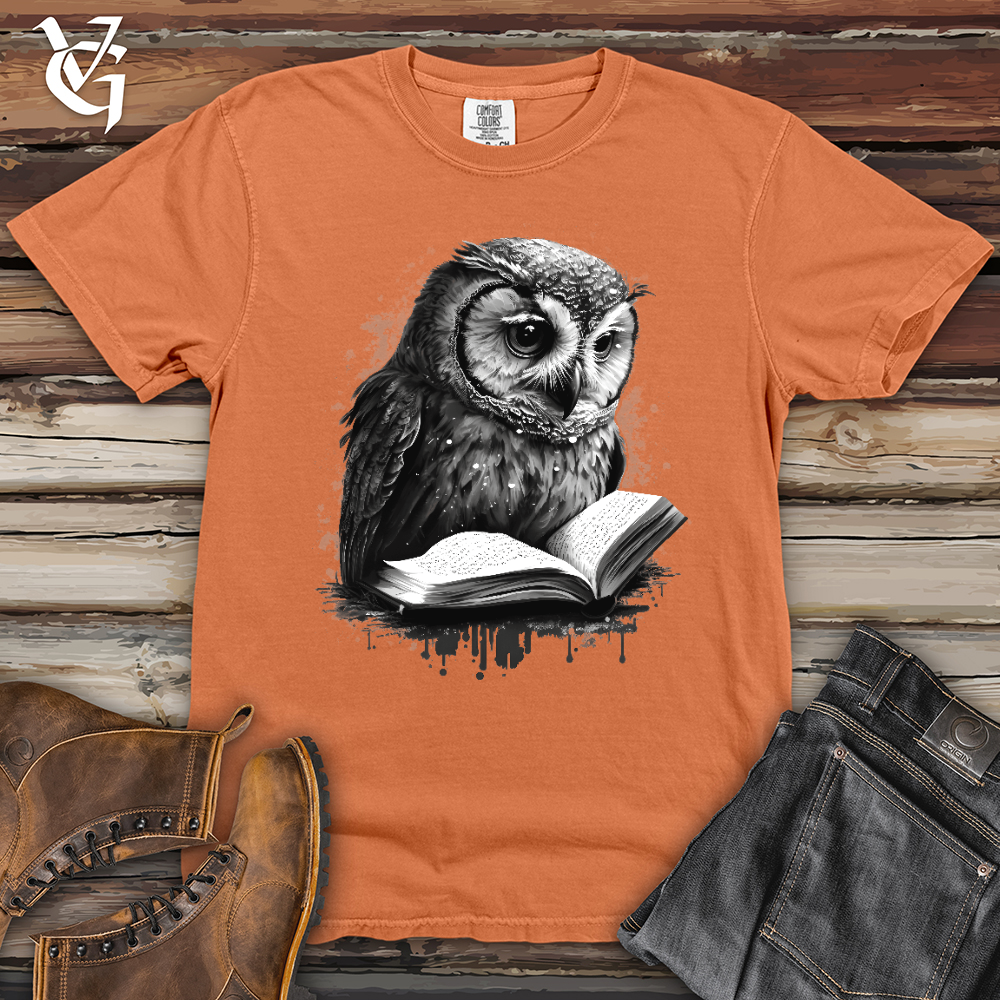 Viking Goods Owl Reading Book Heavy Cotton Comfort Colors Tee Burnt Orange / L
