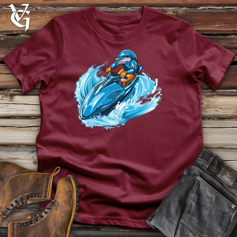 Viking Goods A Dolphin Driving a Jet Ski in the Ocean Cotton Tee Cardinal / L