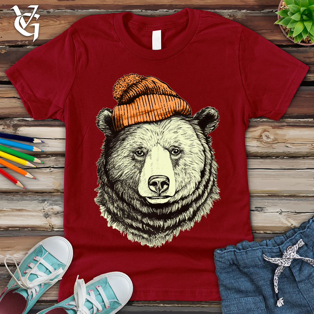 Viking Goods Bear Wearing Hunters Beanie Youth Tee Cardinal / L