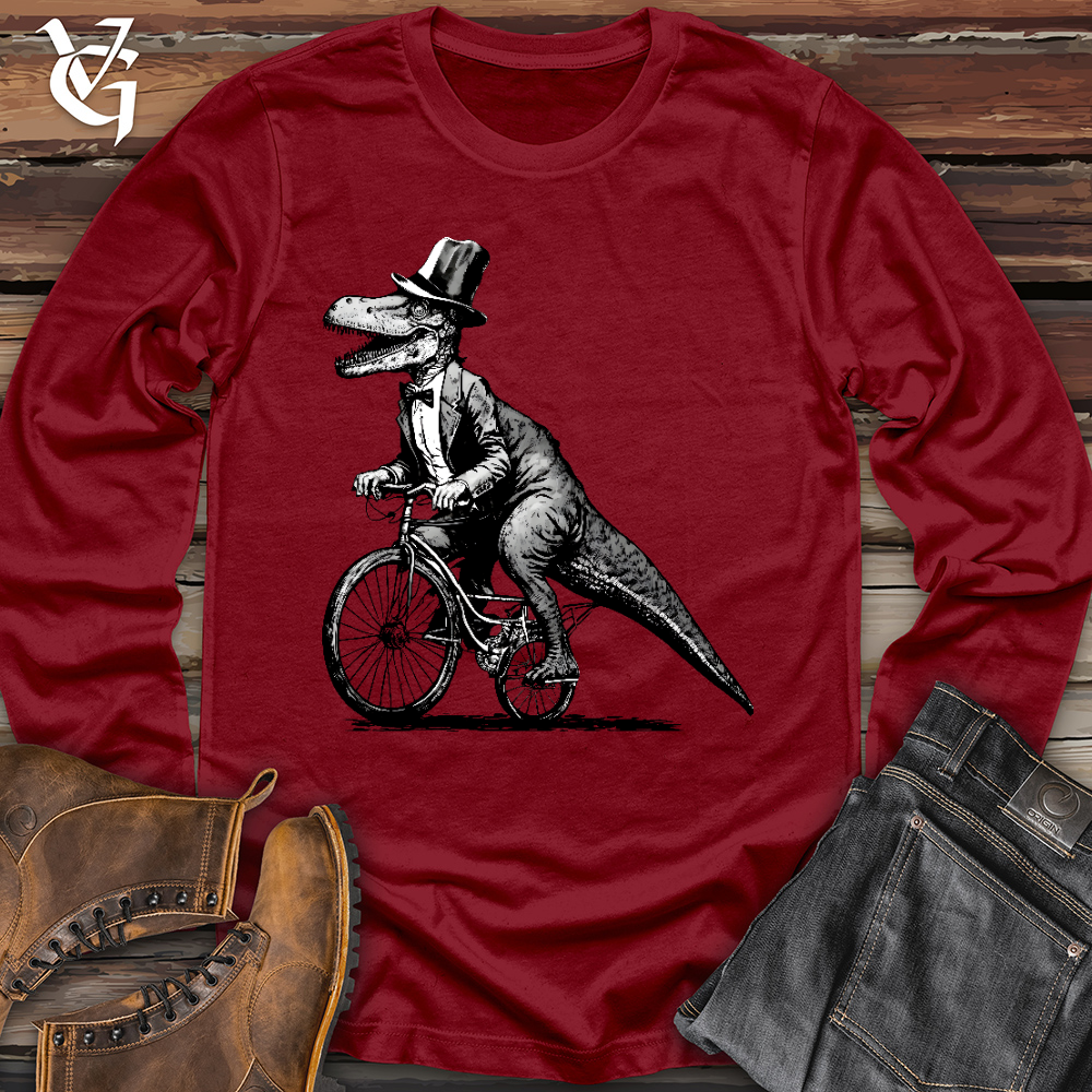 Viking Goods Dinosaur Riding a Bike Long Sleeve Cardinal / L