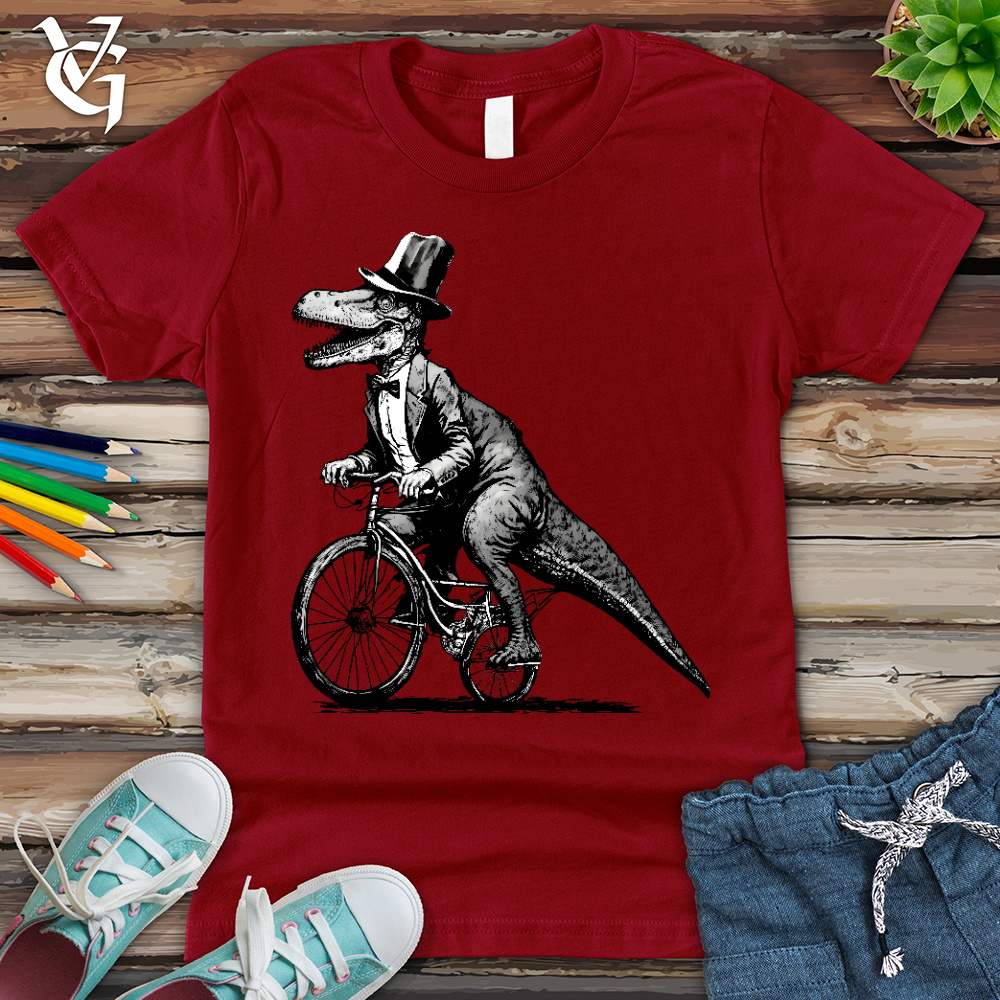 Viking Goods Dinosaur Riding a Bike Youth Tee Cardinal / L