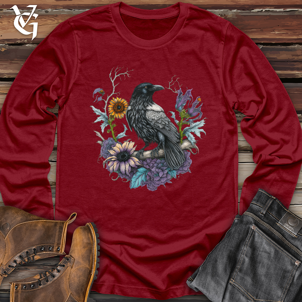 Viking Goods Flower Wreath Raven Long Sleeve Cardinal / L