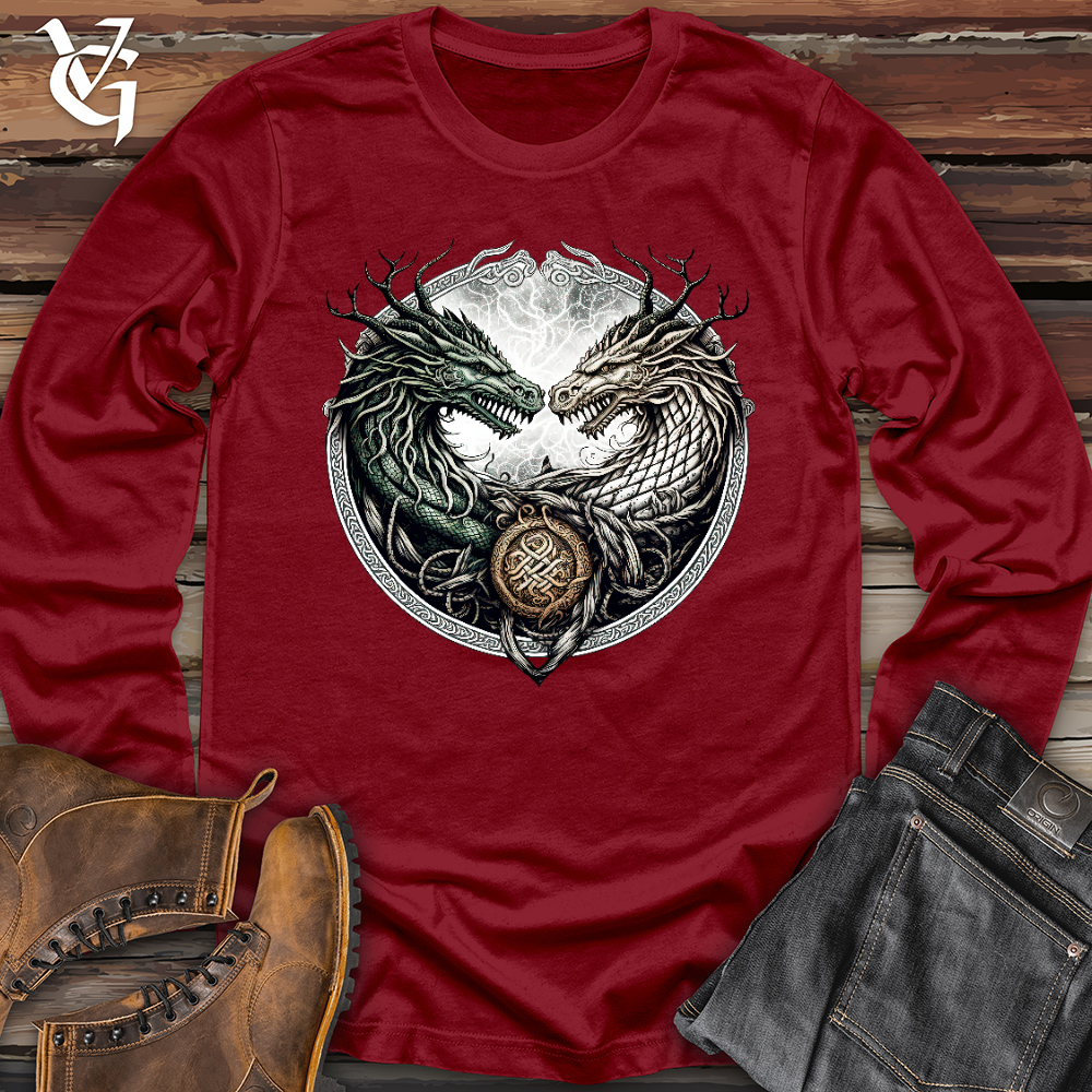 Viking Goods Horned Twin Dragons Long Sleeve Cardinal / L